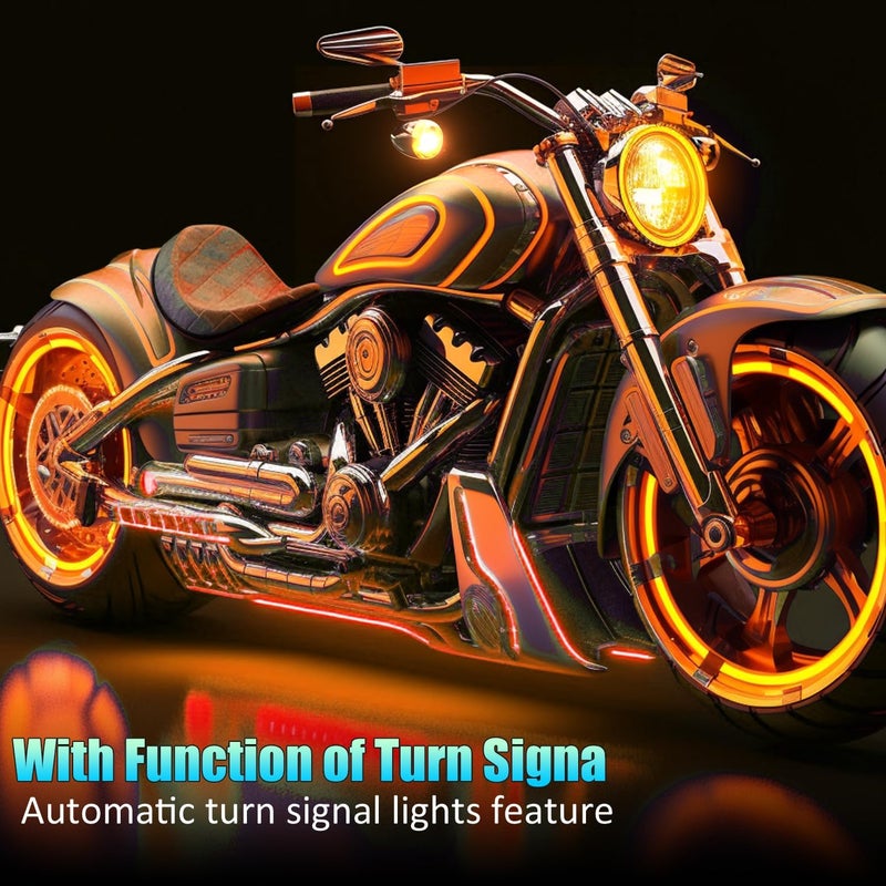 SUNPIE Motorcycle Underglow LED Light Kit for Davidson 12 PCS RGB Under Glow Strip w/Brake Turn Signals for Harley Honda Kawasaki Suzuki Indian, Waterproof Multi Color Strips Light with APP/RF Remote - Image 2